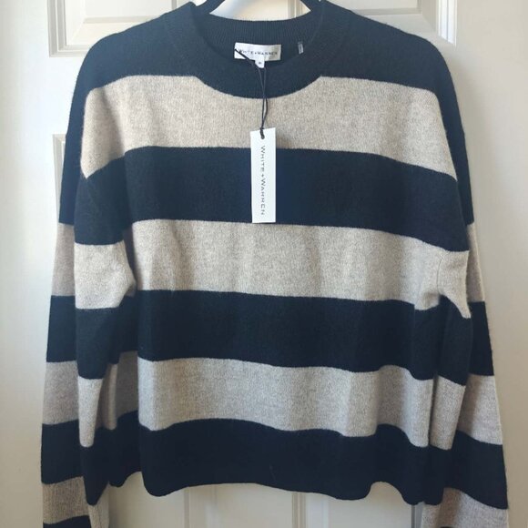 NEW White + Warren stripe cashmere sweatshirt - Picture 6 of 8